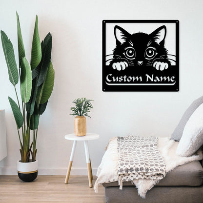 Personalized Cat Metal Sign with LED Lights, Custom Name Wall Decor