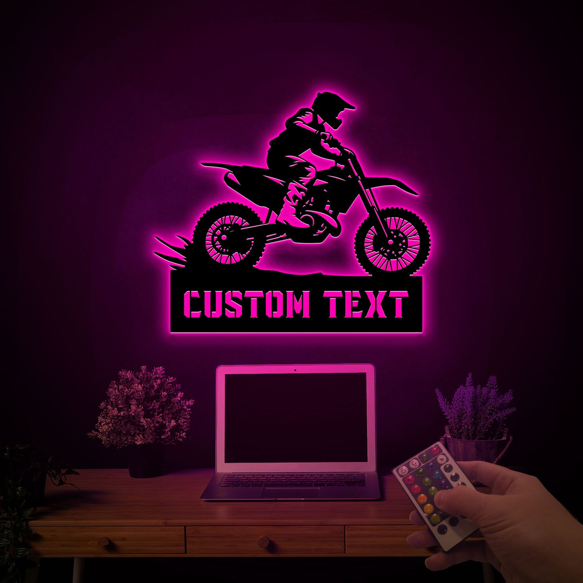 Personalized Dirtbike Metal Sign, LED Motorcycle Wall Decor