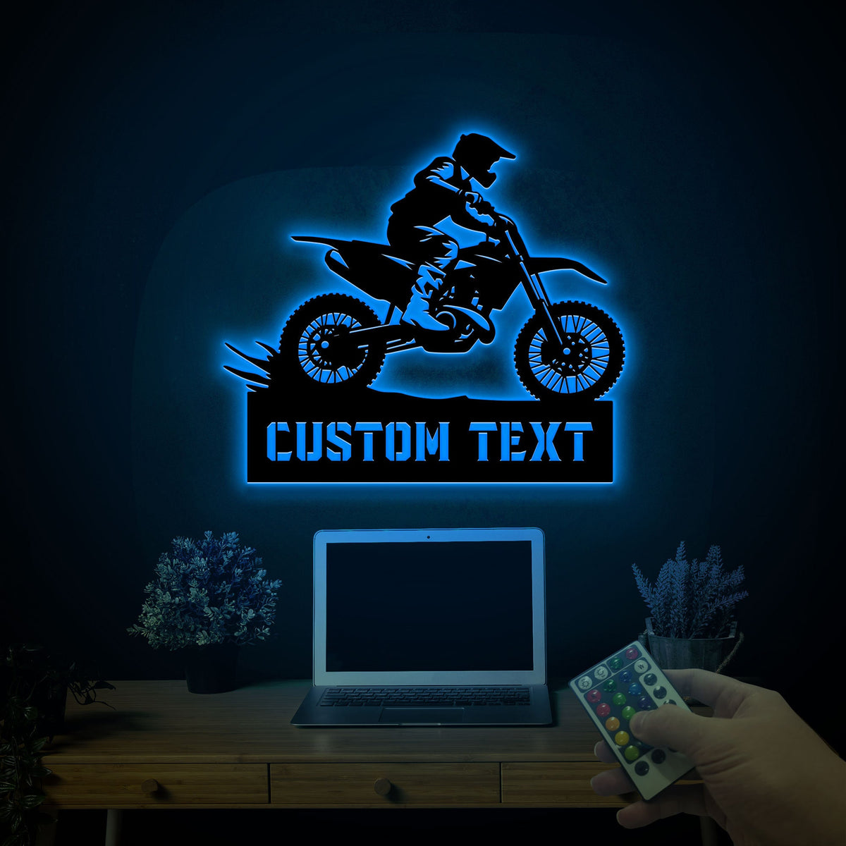 Personalized Dirtbike Metal Sign, LED Motorcycle Wall Decor