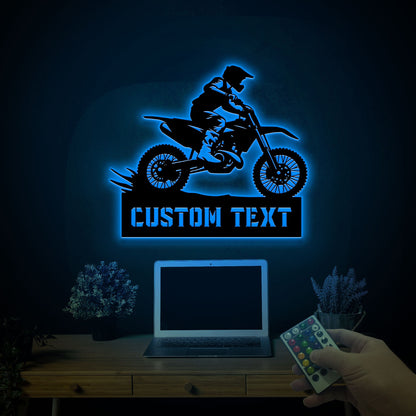 Personalized Dirtbike Metal Sign, LED Motorcycle Wall Decor