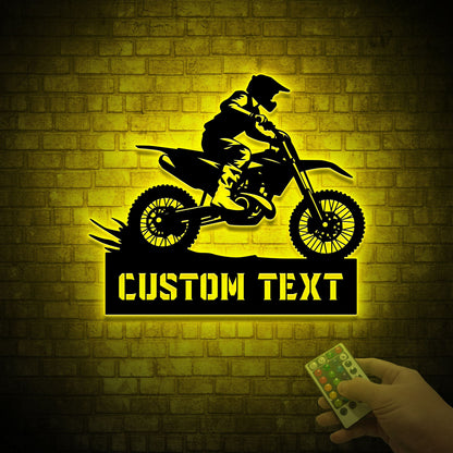 Personalized Dirtbike Metal Sign, LED Motorcycle Wall Decor