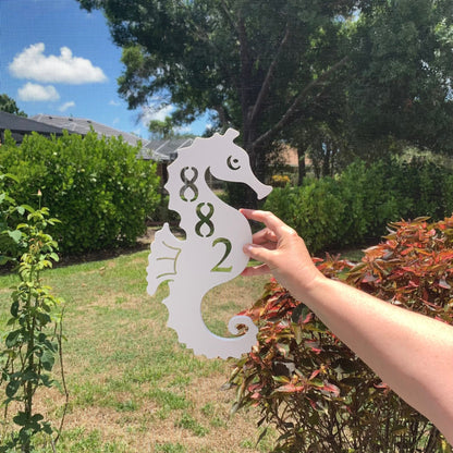 Address Plaque - Seahorse, Personalized Sign, Outdoor Decor, Coastal Themed Custom Sign, Address Plaque - Approx 13 x 7 wide