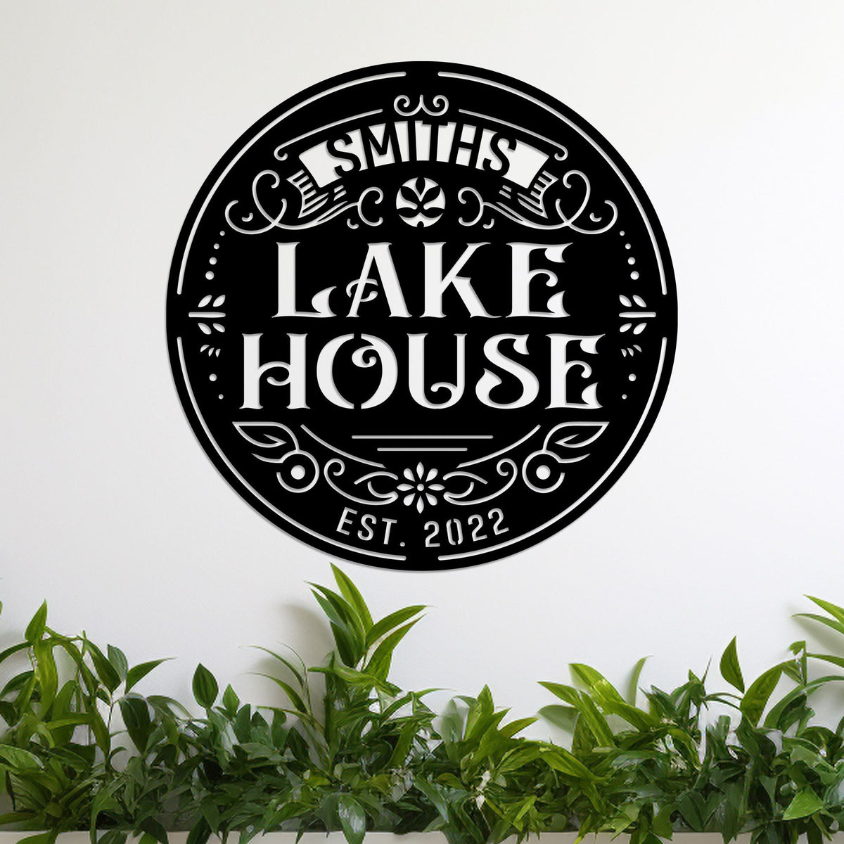 Custom Lake House Metal Art, LED Family Name Sign