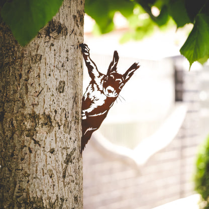 Hanging Squirrel Tree Decor | Handmade Corten Steel Garden Decoration | Gift for Nature Lovers | Rustic Charm | Garden Figurines for Grandma