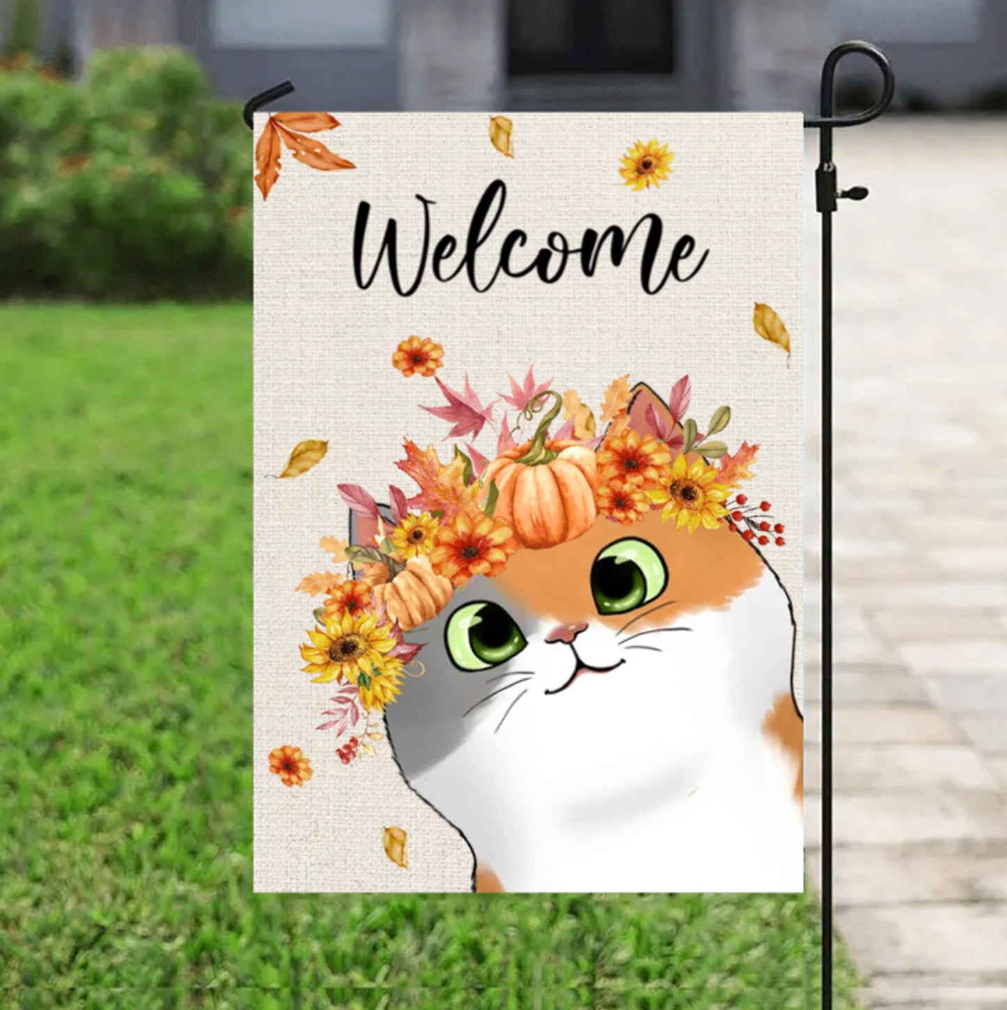 Personalized Cat Welcome Flag, Funny Cat Garden/Yard Flags, Cats Outdoor Autumn Decor Gifts