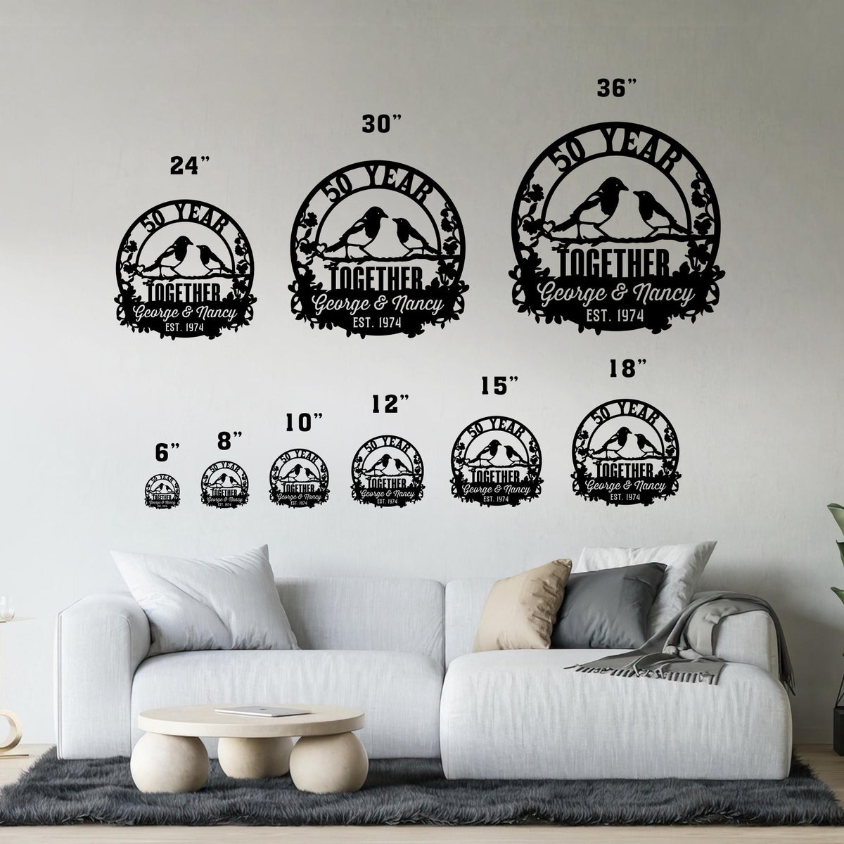 50th Anniversary Metal Sign with LED Lights, Personalized Doves Wall Art