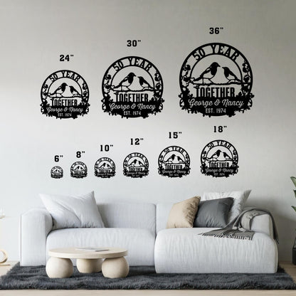 50th Anniversary Metal Sign with LED Lights, Personalized Doves Wall Art
