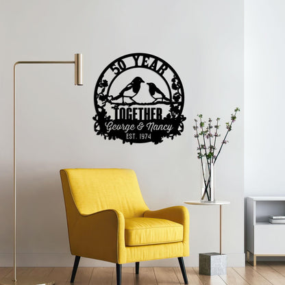 50th Anniversary Metal Sign with LED Lights, Personalized Doves Wall Art