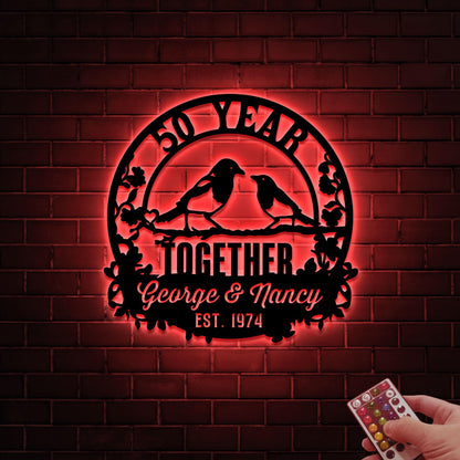 50th Anniversary Metal Sign with LED Lights, Personalized Doves Wall Art