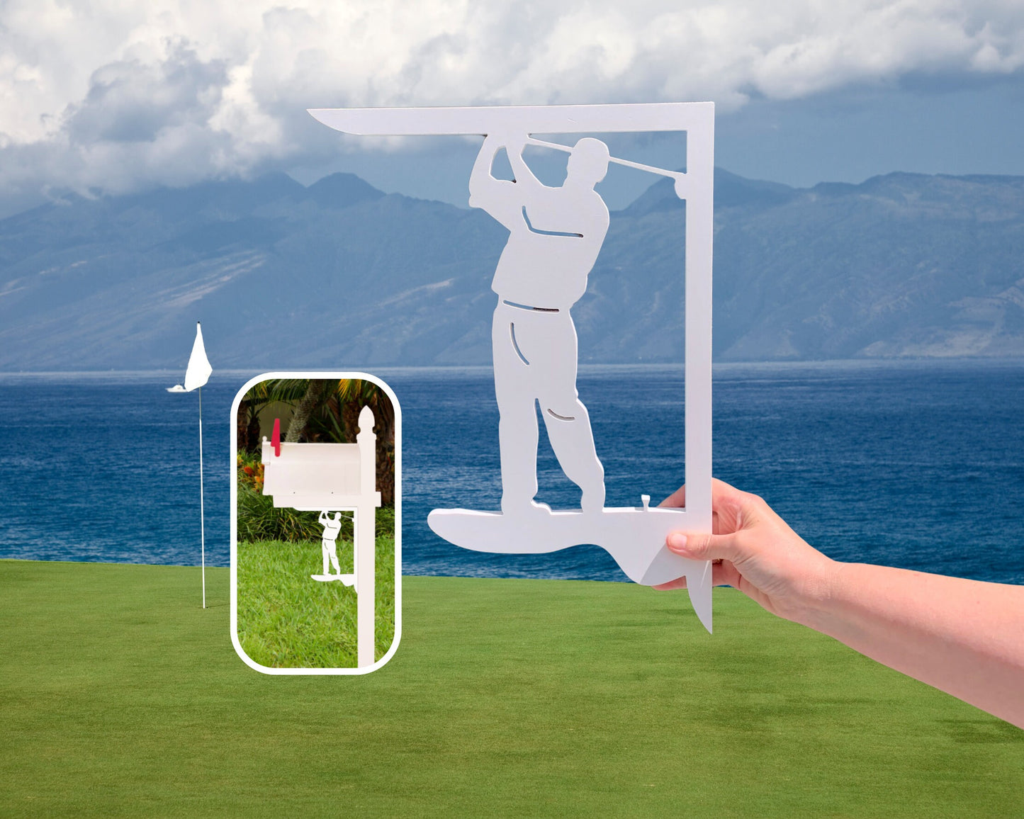 Golfer Mailbox Bracket - Medium PVC Coastal Decor (12x16 inch)
