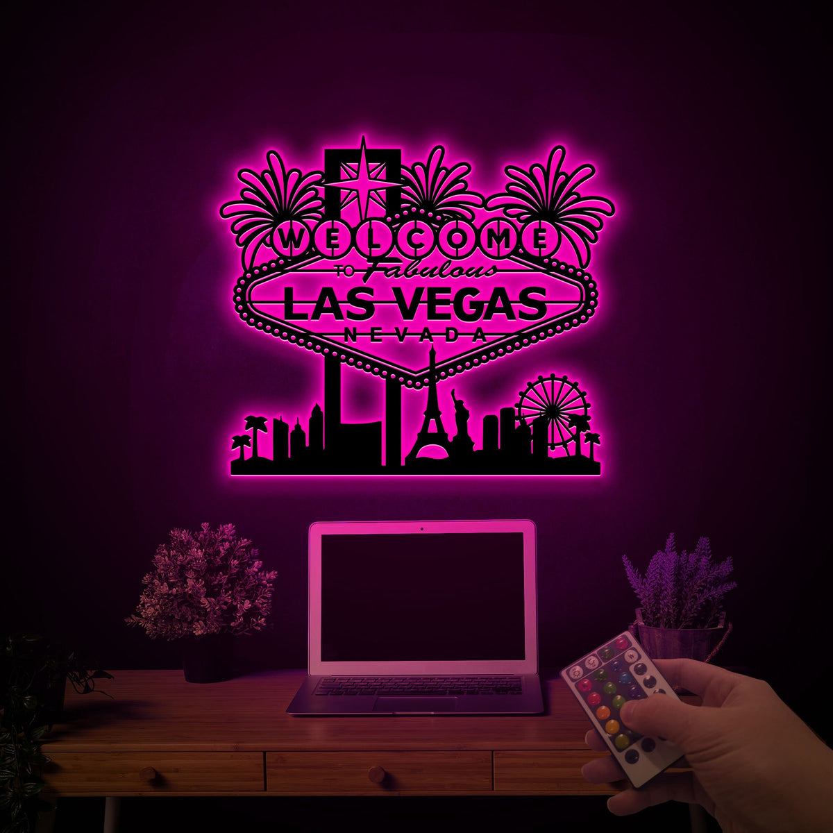 Las Vegas Metal Sign with LED Lights, Nevada Home Decor