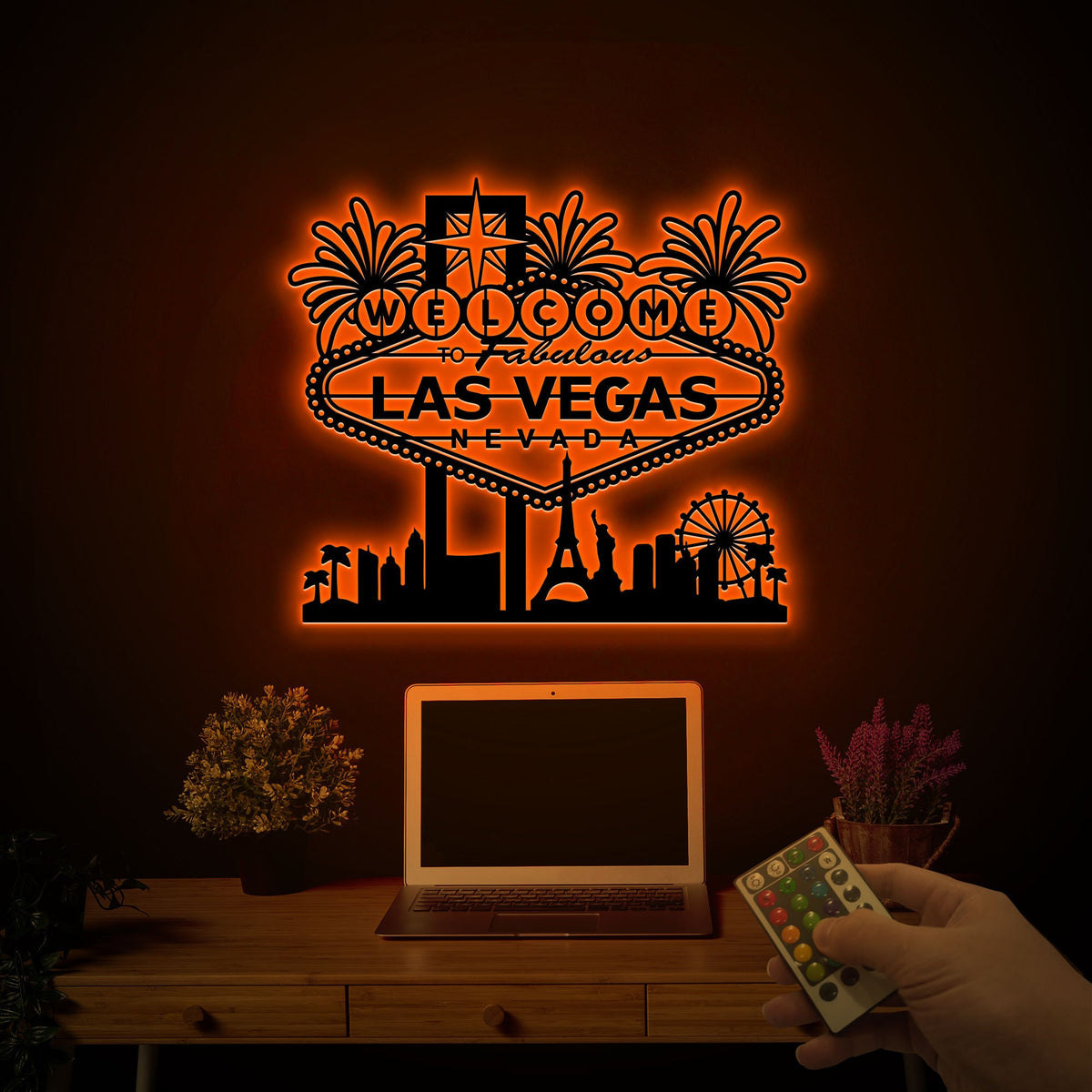 Las Vegas Metal Sign with LED Lights, Nevada Home Decor