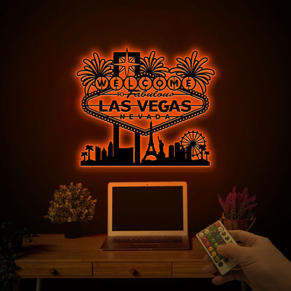 Las Vegas Metal Sign with LED Lights, Nevada Home Decor