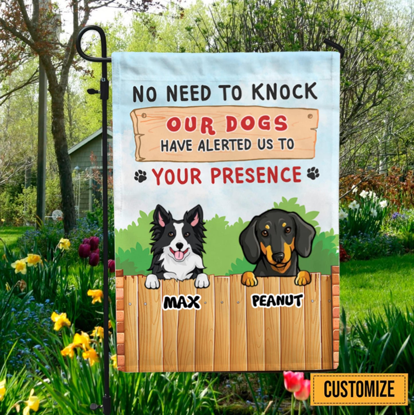 Funny Dog Garden Flag: No Need To Knock, Canvas Outdoor Decor