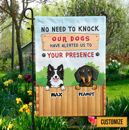 Funny Dog Garden Flag: No Need To Knock, Canvas Outdoor Decor