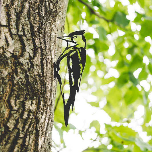 Woodpecker Garden Stake made of Corten Steel | Handcrafted Tree Decoration | Perfect Gift for Birdwatchers | Rustic Garden Decoration