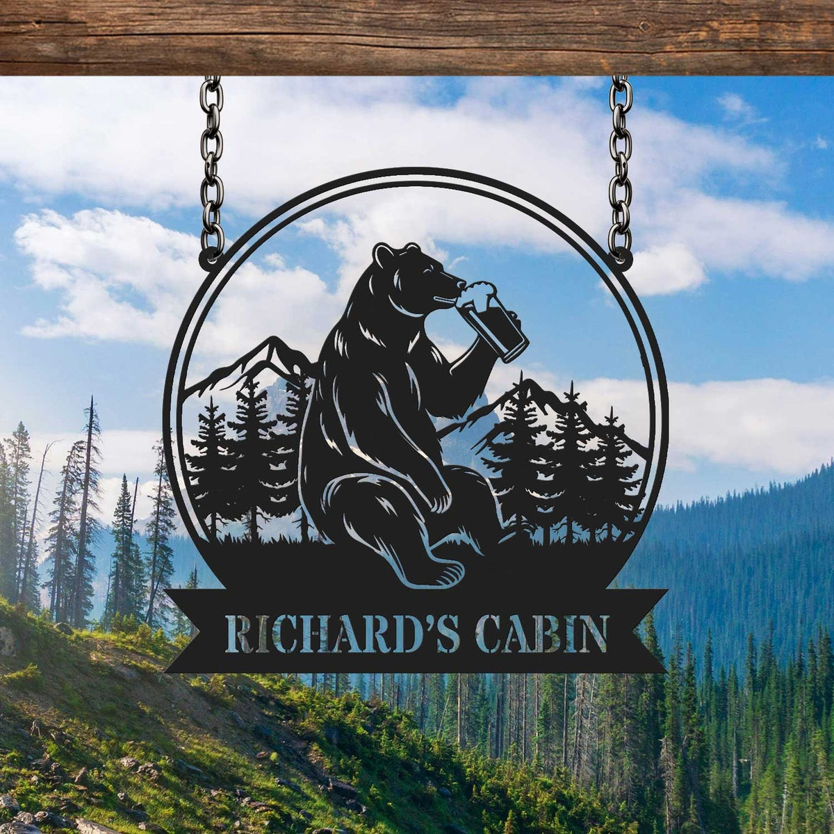 Custom Bear Beer Cabin Metal Sign, Bear Drinking Beer Sign, Cabin Decor, Lodge Decor, Outdoor Sign, Bear Decor, Gift for Dad, Man Cave Sign