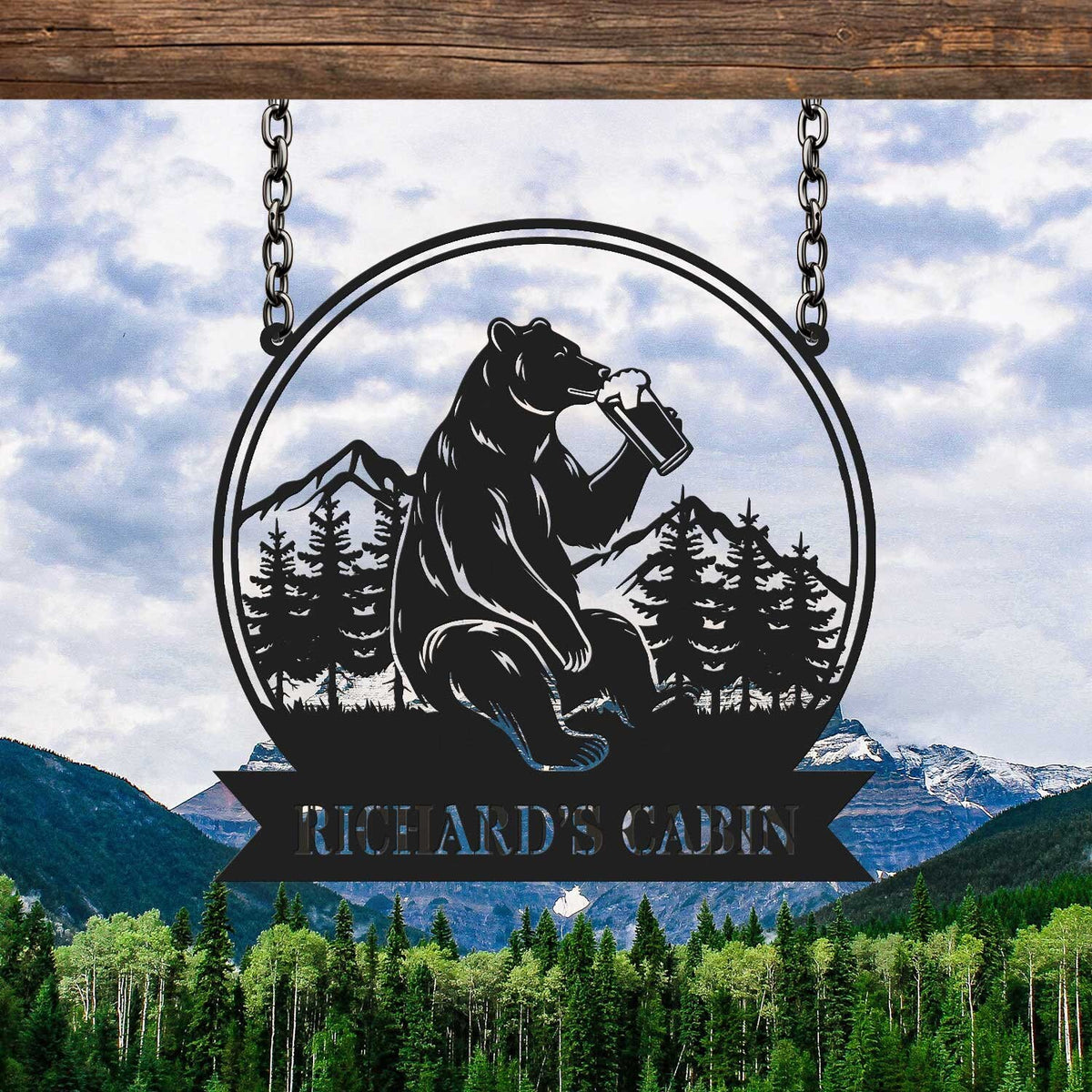 Custom Bear Beer Cabin Metal Sign, Bear Drinking Beer Sign, Cabin Decor, Lodge Decor, Outdoor Sign, Bear Decor, Gift for Dad, Man Cave Sign