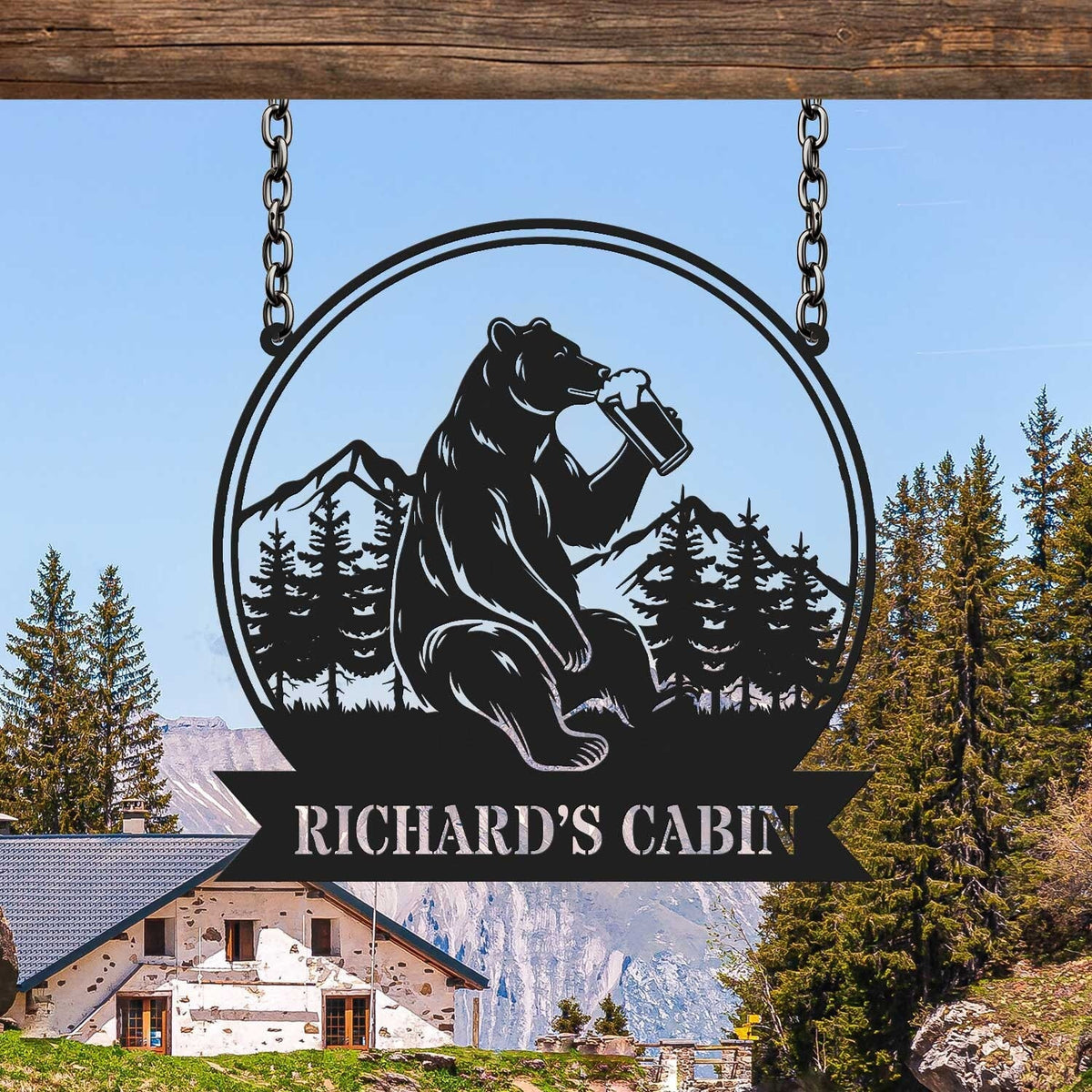 Custom Bear Beer Cabin Metal Sign, Bear Drinking Beer Sign, Cabin Decor, Lodge Decor, Outdoor Sign, Bear Decor, Gift for Dad, Man Cave Sign