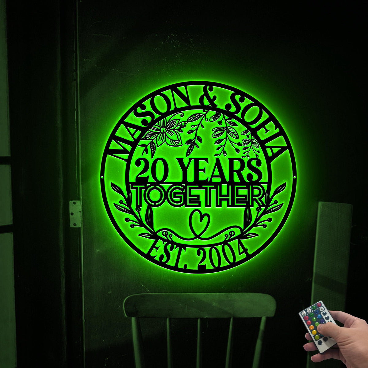 20th Anniversary Metal Sign with LED Lights, Personalized Wedding Gift