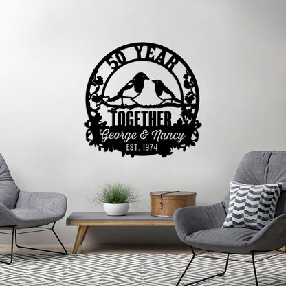 50th Anniversary Metal Sign with LED Lights, Personalized Doves Wall Art