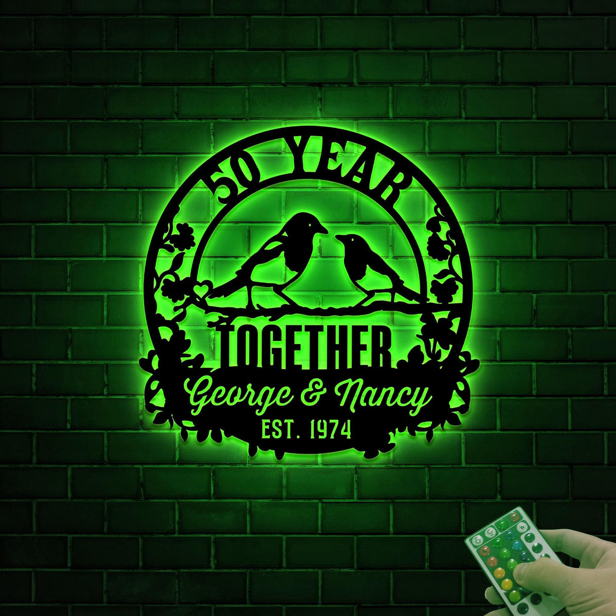 50th Anniversary Metal Sign with LED Lights, Personalized Doves Wall Art