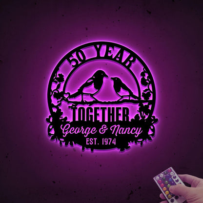 50th Anniversary Metal Sign with LED Lights, Personalized Doves Wall Art