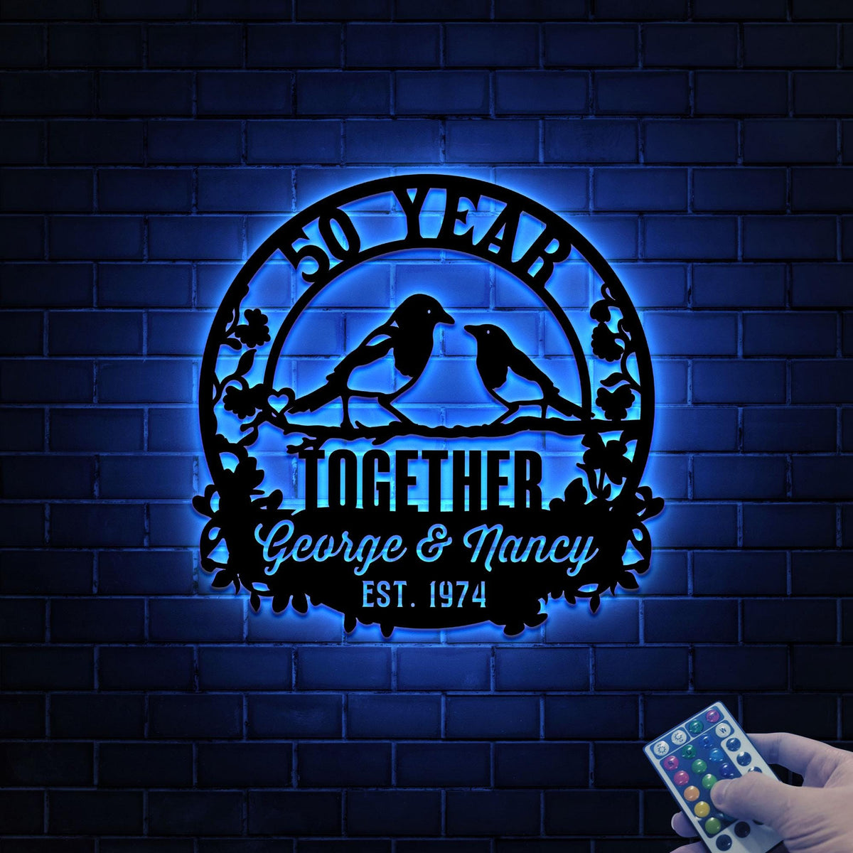 50th Anniversary Metal Sign with LED Lights, Personalized Doves Wall Art
