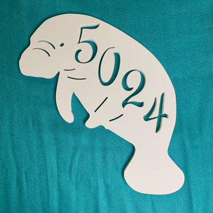 Manatee Address Plaque - Coastal Outdoor Decor, Personalized House Number Sign