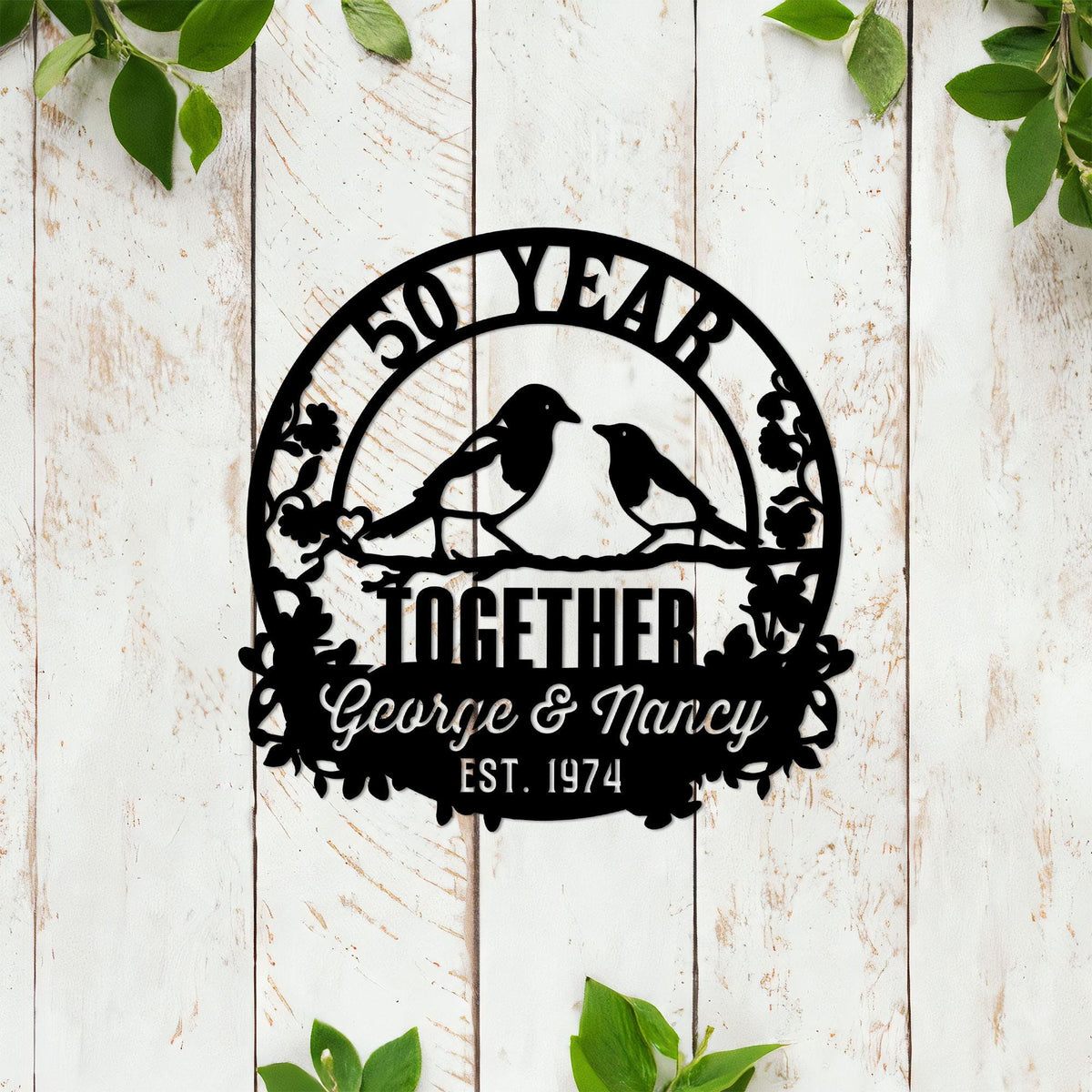 50th Anniversary Metal Sign with LED Lights, Personalized Doves Wall Art