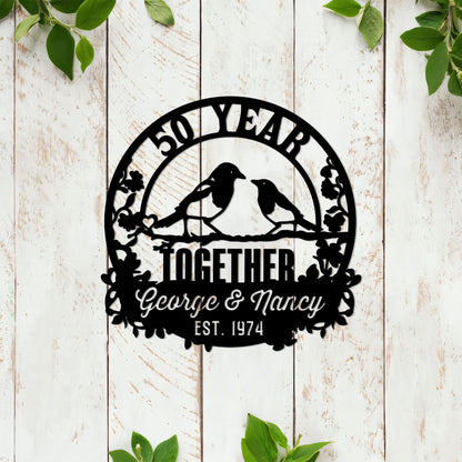 50th Anniversary Metal Sign with LED Lights, Personalized Doves Wall Art