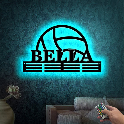 Personalized Volleyball Medal Holder, LED Name Sign, Kids Medal Hanger