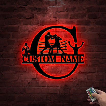 Personalized Boxing Metal Sign, LED Wall Art, Custom Name