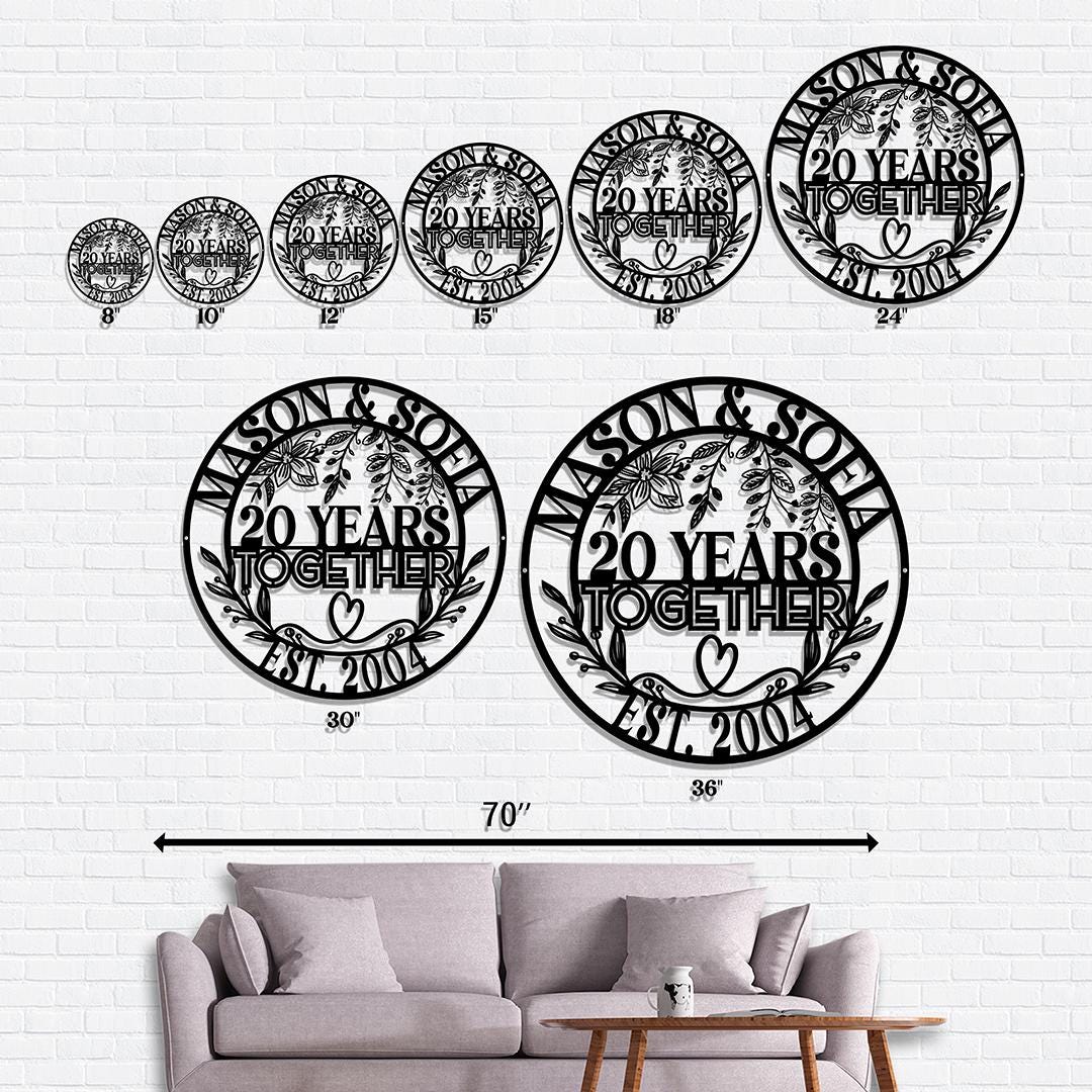 20th Anniversary Metal Sign with LED Lights, Personalized Wedding Gift