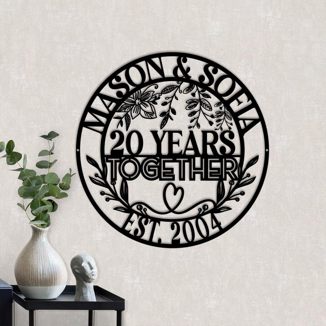 20th Anniversary Metal Sign with LED Lights, Personalized Wedding Gift