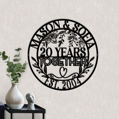 20th Anniversary Metal Sign with LED Lights, Personalized Wedding Gift