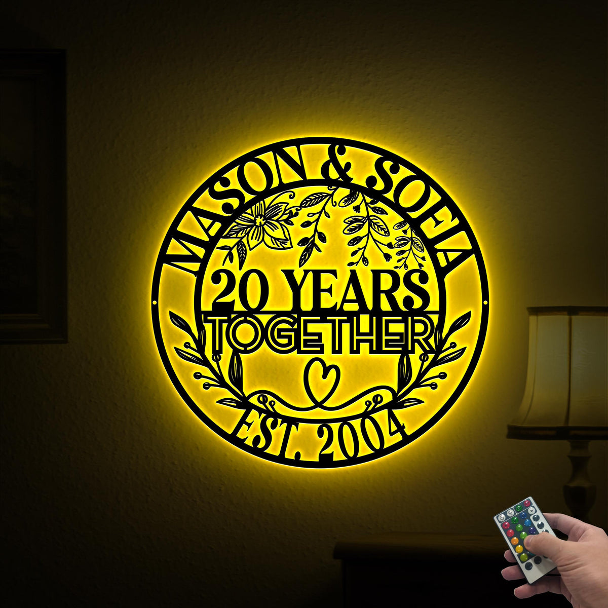 20th Anniversary Metal Sign with LED Lights, Personalized Wedding Gift