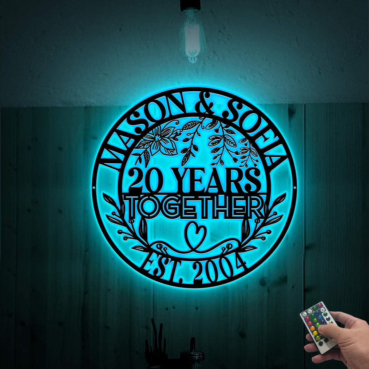 20th Anniversary Metal Sign with LED Lights, Personalized Wedding Gift