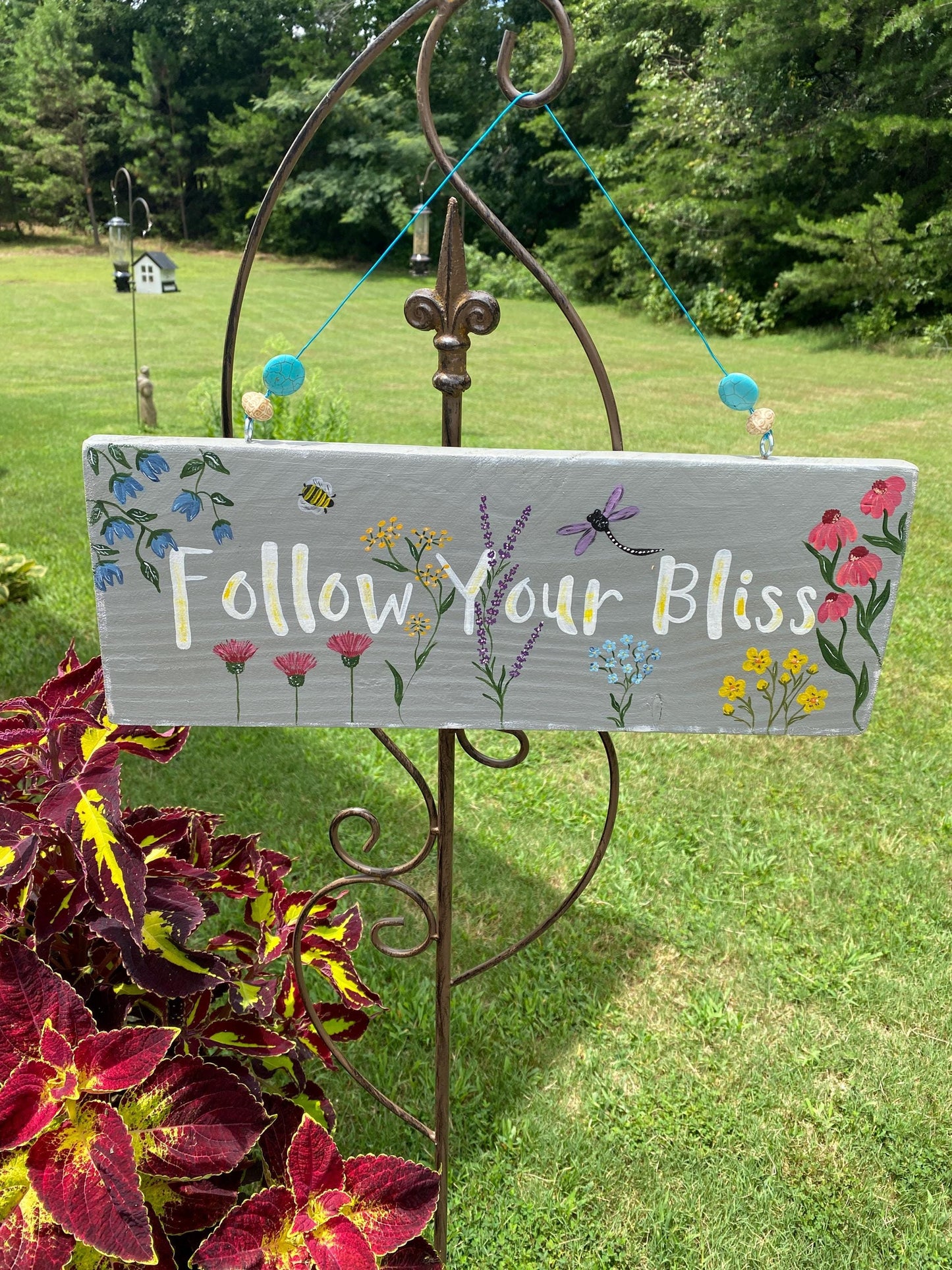 Hand Painted Floral Garden Sign, Butterfly Nature Theme, Custom Wood Decor