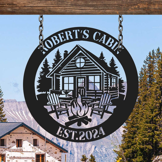 Personalized Metal Wood Cabin Sign, Cabin Metal Sign, Custom Family Name Sign, Cottage Decor, Cabin Decor, Camping Sign, Gift for Him