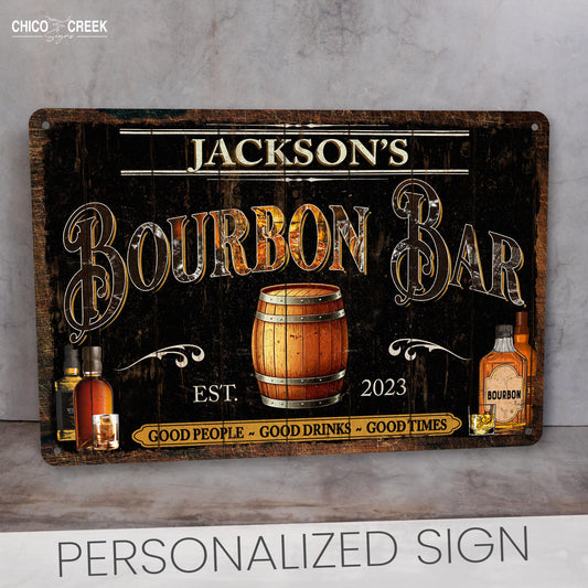 Custom Bar Sign, Personalized Signs, Bourbon Gifts, Gift For Him, Bourbon Lover, Bourbon Sign, Alcohol Sign, Home Bar Decor, Bar Wall Art
