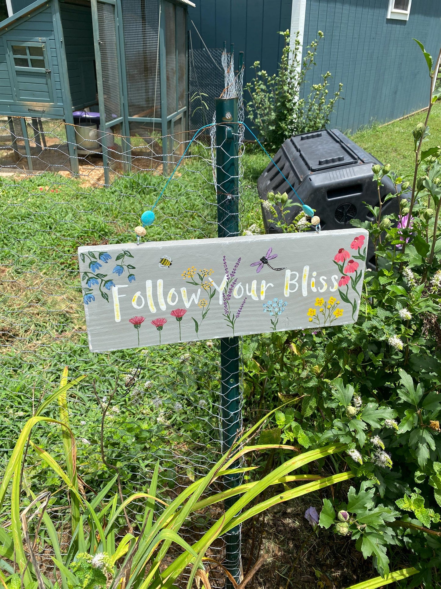 Hand Painted Floral Garden Sign, Butterfly Nature Theme, Custom Wood Decor
