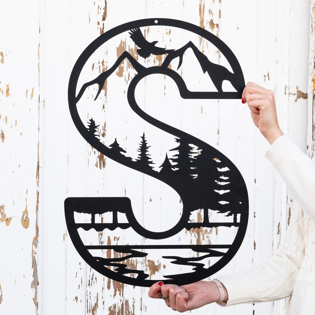 Metal Letter Outdoor Monogram, Mountain Wall Decor, Nature Wall Art, Cabin Decor, Camper Decor, Custom Home Decor Personalized Monogram Gift