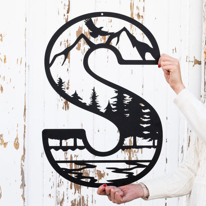 Metal Letter Outdoor Monogram, Mountain Wall Decor, Nature Wall Art, Cabin Decor, Camper Decor, Custom Home Decor Personalized Monogram Gift