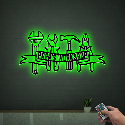 Custom LED Workshop Sign, Personalized Garage Decor, Gift for Dad