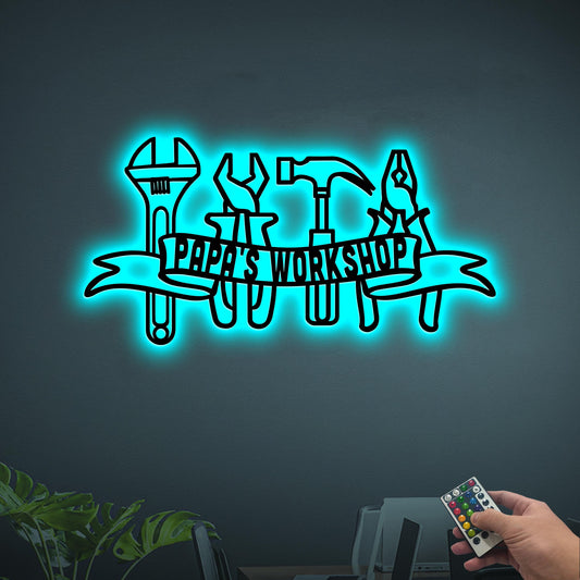 Custom LED Workshop Sign, Personalized Garage Decor, Gift for Dad