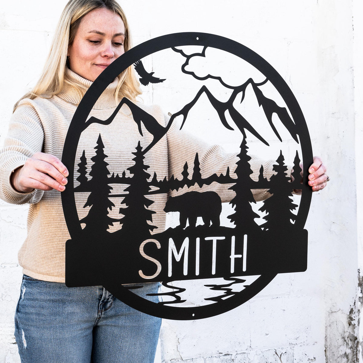 Bear Cabin Sign | Personalized Metal Bear Sign | Cabin Decor | Outdoor Bear Decor | Rustic Cabin Bear Sign | Door Monogram | Rustic Decor