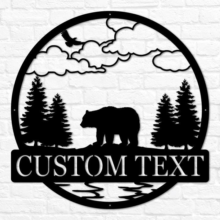 Bear Cabin Sign | Personalized Metal Bear Sign | Cabin Decor | Outdoor Bear Decor | Rustic Cabin Bear Sign | Door Monogram | Rustic Decor