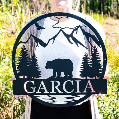 Wilderness Bear Cabin Sign, Mountain Decor Personalized Metal Bear Sign, Cabin Decor, Outdoor Bear Decor, Rustic Cabin Bear Sign, Door Decor