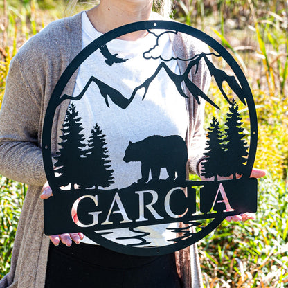 Wilderness Bear Cabin Sign, Mountain Decor Personalized Metal Bear Sign, Cabin Decor, Outdoor Bear Decor, Rustic Cabin Bear Sign, Door Decor